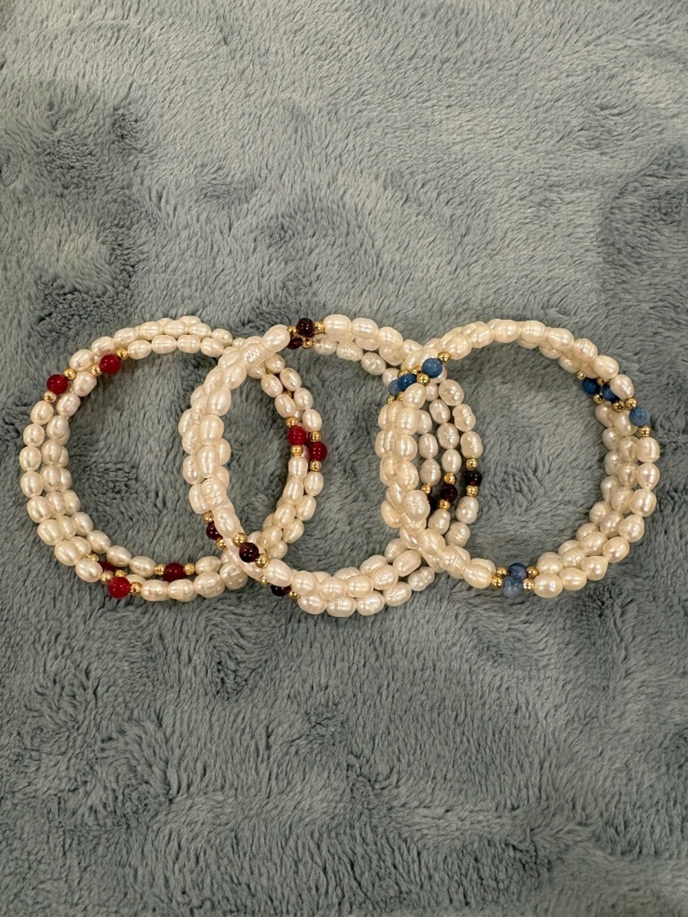 Vintage Set of 3 Freshwater Pearl Wrap Bracelets with Gemstones